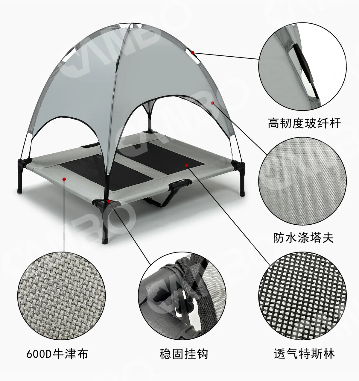 ‌Elevated Outdoor Pet Cot for Large Dogs, Heavy-Duty Frame Summer Camping Bed, Detachable Sunshade Canopy & Portable Dog Tent