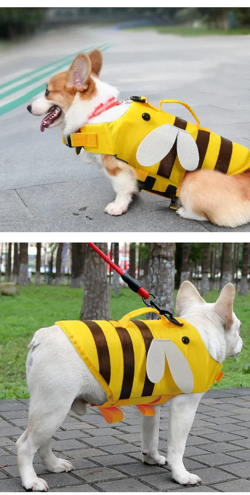 Summer Pet Dog Life Jacket Vest Clothes Life Vest Collar Harness Pet Dog Swimming Summer Swimwear Clothes Little Bee Pet Clothes