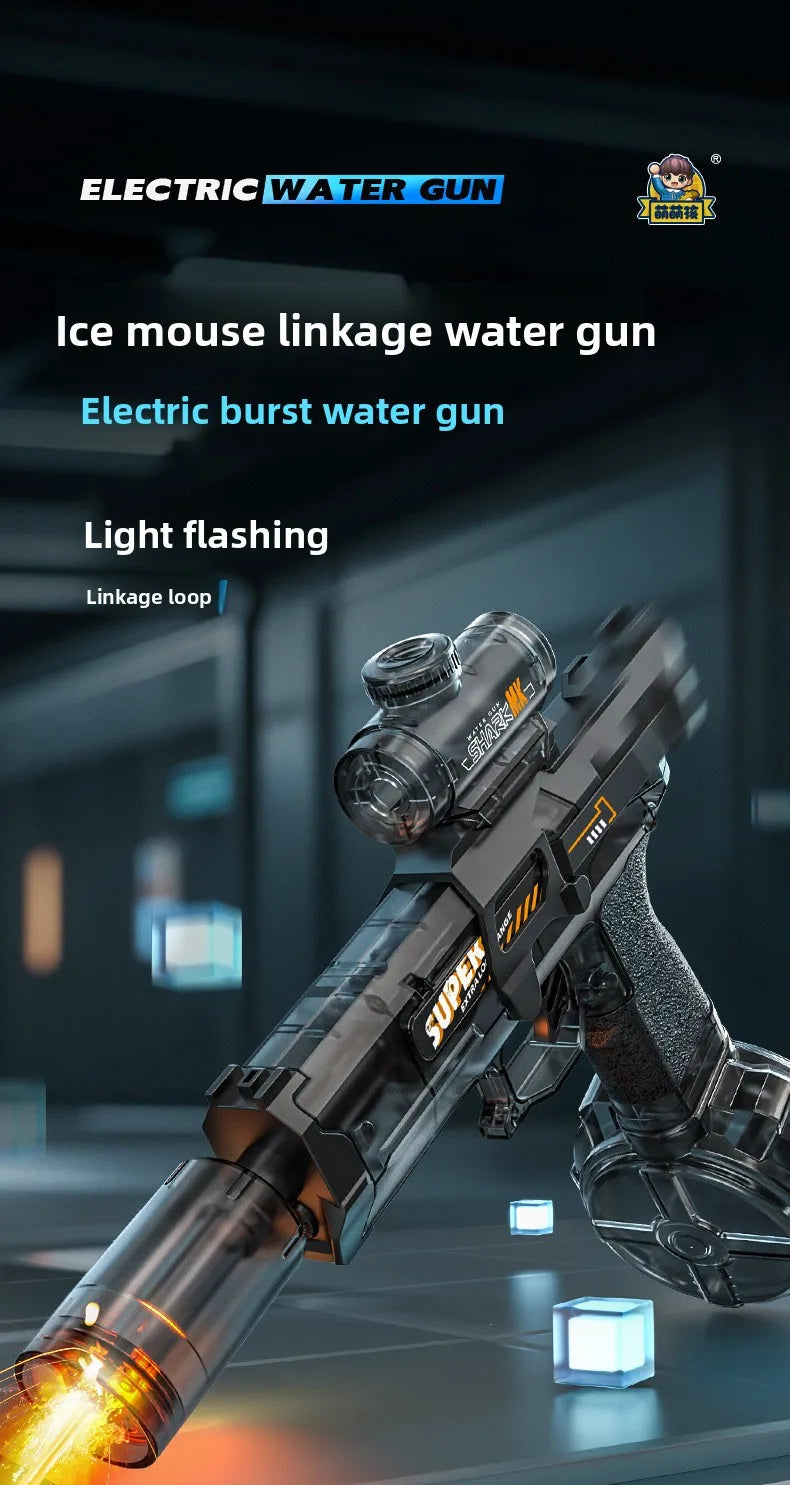 Electric Water Gun Outdoor Toys LED Light Sound Effects Flame Spray High Pressure High Speed Squirt Gun for Kids Adults Summer