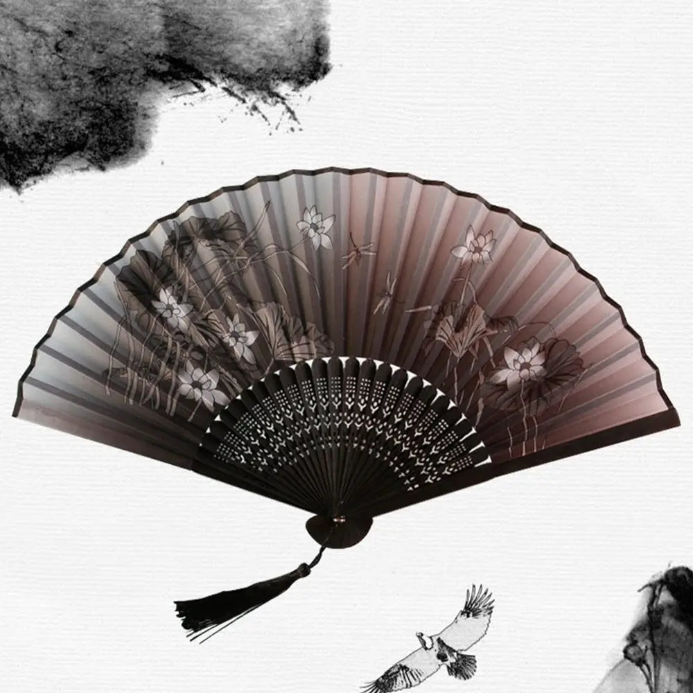 Portable Folding Fan Plain Plastic Cloth Hand Fan Chinese Elegant Fabric Hand Fan for Weddings Travel Party Dancing Cosplay