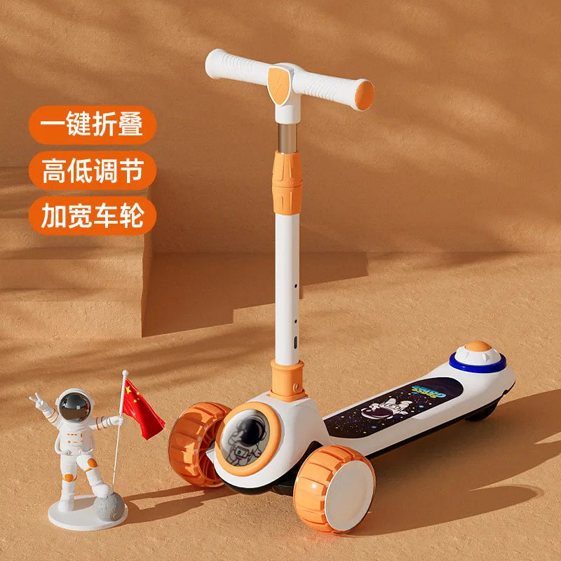 Cycling City Foldable Space Children's Scooter With Seat Push Handle Baby Toy Car Super Load-bearing Music Flash Wheel Scooter