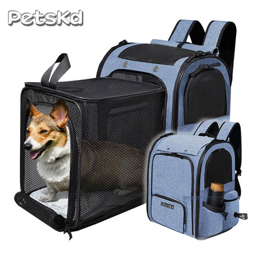 Expandable Foldable Pet Backpack - Ideal for Small Dogs and Cats, Spacious and Convenient with Zipper Closure