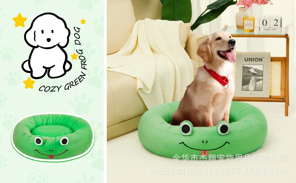 Frog octopus kennel dog bed medium small dog removable waterproof cover round nest plush pet mattress with non-slip