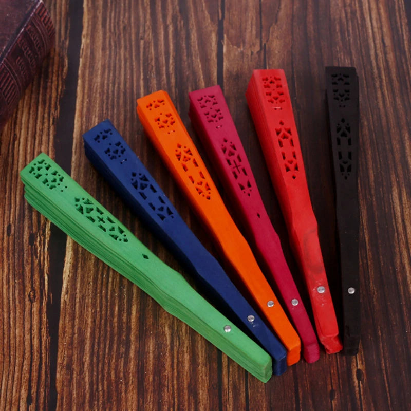 Fashion Wedding Hand Fragrant Party Carved Bamboo Folding Fan Chinese Wooden Fan Vintage Hollow Antiquity Folding Fan