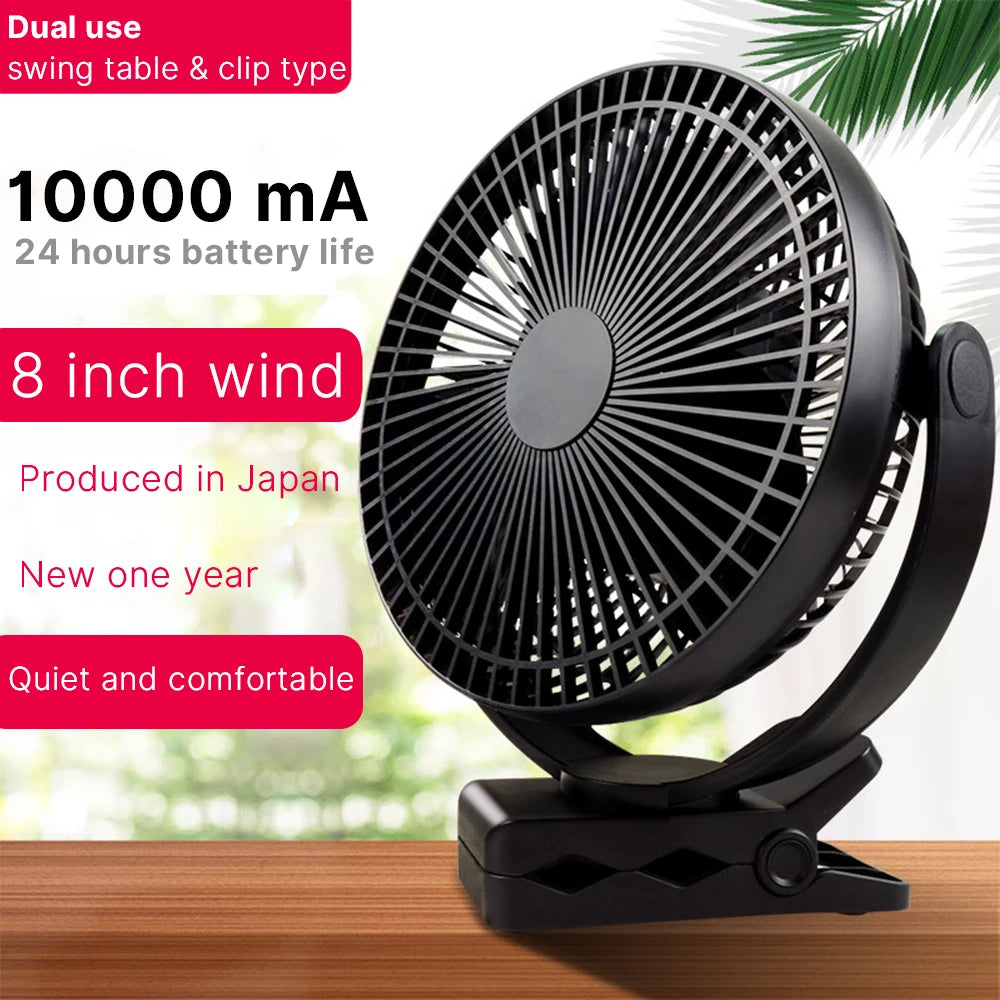 5inch/8inch Rechargeable Battery Operated Clip on Fan, USB & Type-C Charging, 4 Speeds Adjustable Portable Desktop Fan