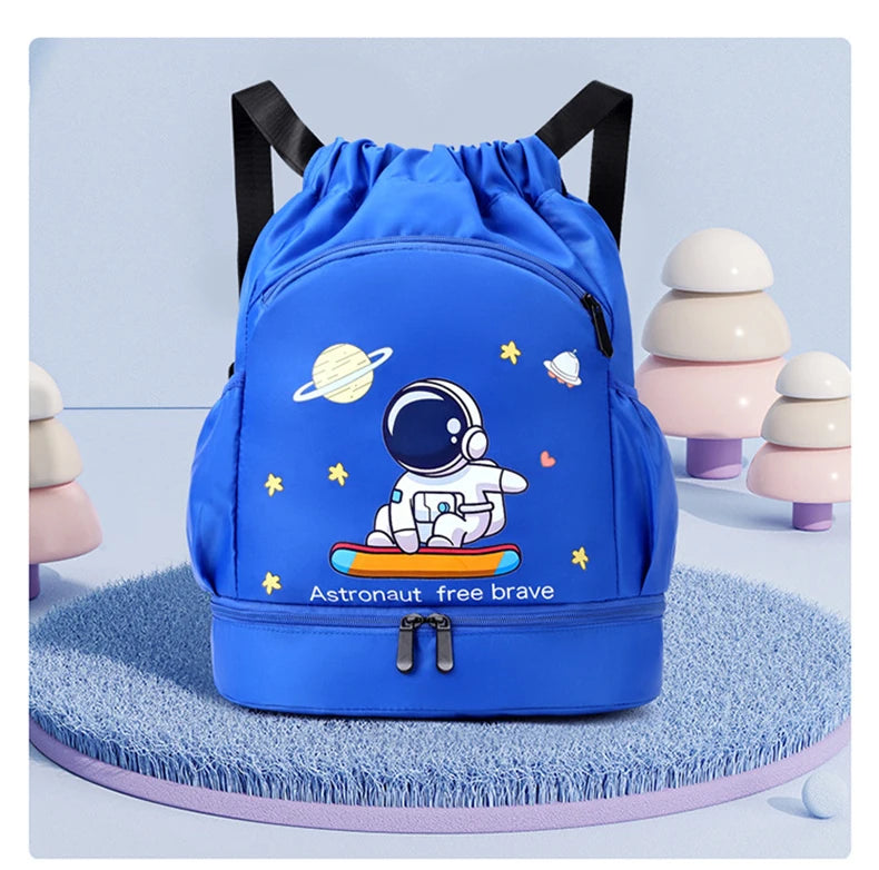 Kids Swimming Backpack Children Dry Wet Sports Gym Fitness Bag Waterproof Beach Shoulder Rucksack  Cartoon Travel Duffel Pack