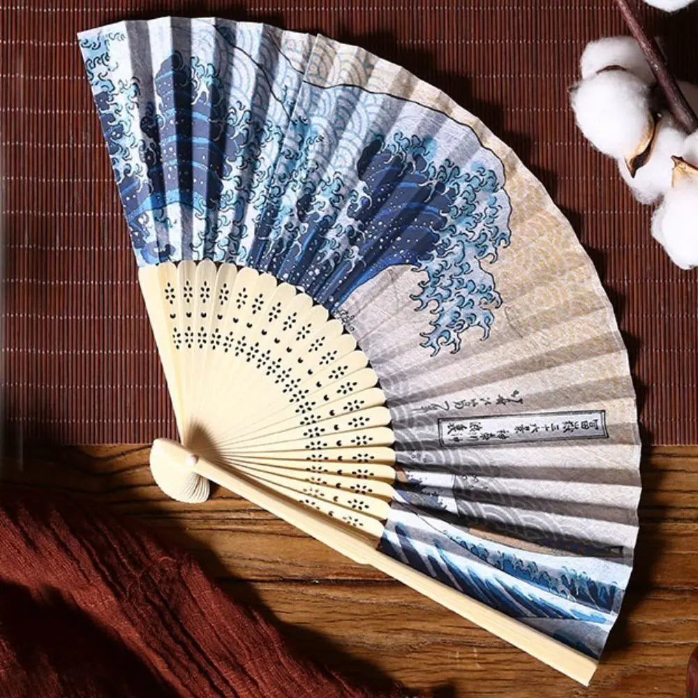 Portable Bamboo Folding Fan Bamboo Handle Japanese Style Props Fan Paper Home Decoration Fan
