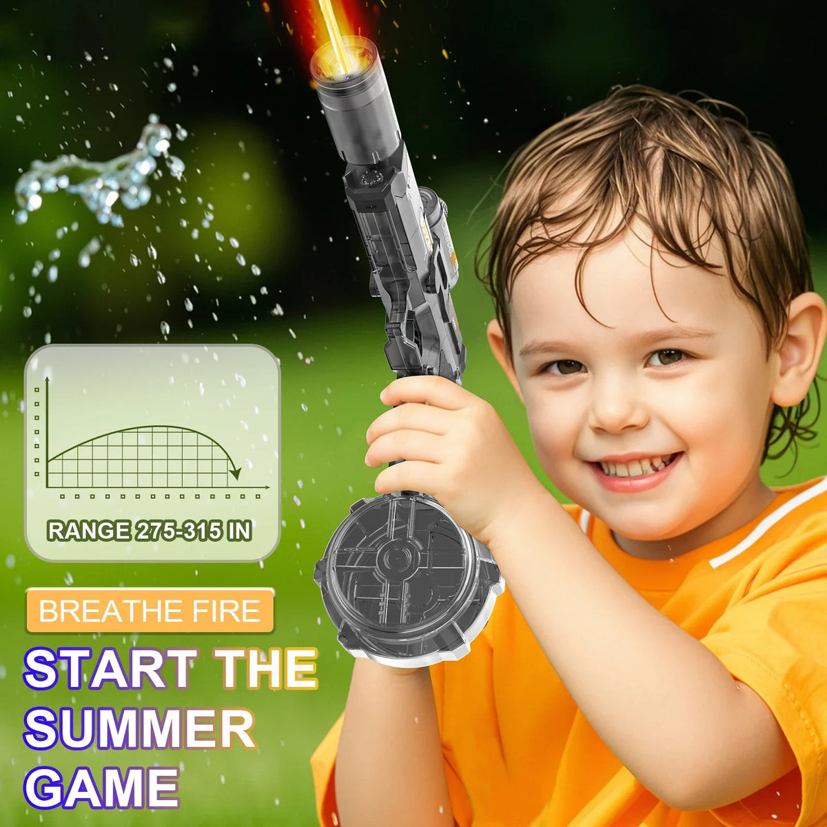 Electric Water Gun Outdoor Toys LED Light Sound Effects Flame Spray High Pressure High Speed Squirt Gun for Kids Adults Summer