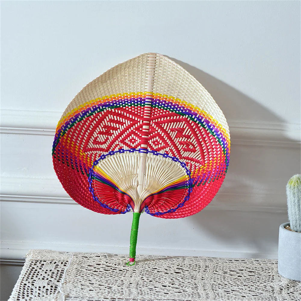 Handmade Bamboo Woven Fan Straw Woven Summer Cooling Hand Fan Creative Sunflower Fan Peach Heart Large Fan