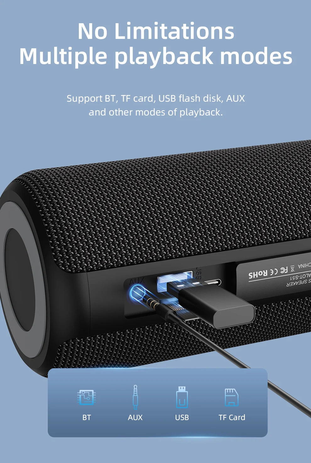 ZEALOT-S51 Powerful Bluetooth Speaker Bass Wireless Speakers Subwoofer Waterproof Sound Box Support TF, TWS, USB Flash Drive