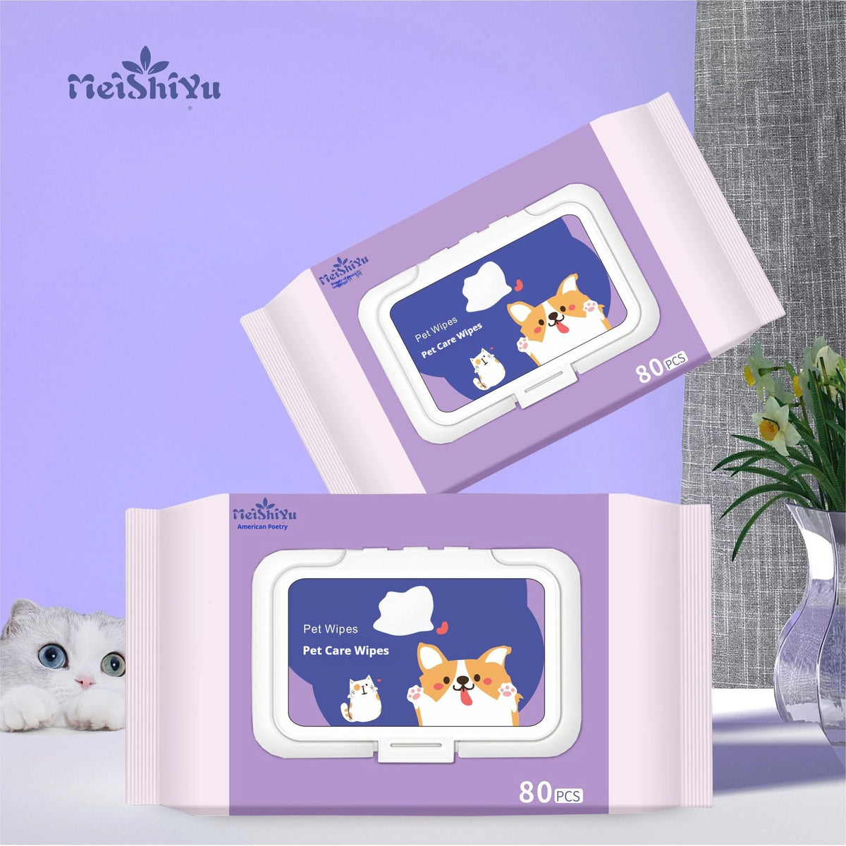 80 Large Packs of Pet Wipes Wipe Cats and Dogs Body, Ears, Eyes To Remove Tear Stains, Clean Wet Wipes