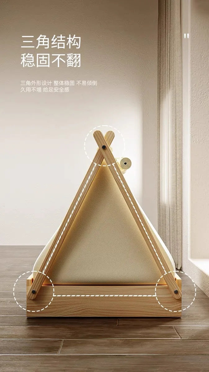 Wooden Oxford Cloth Dog Bed  Elevated Moisture-Proof Tent Enclosed Safety House  All-Season  Dog Shelter with Frame Support