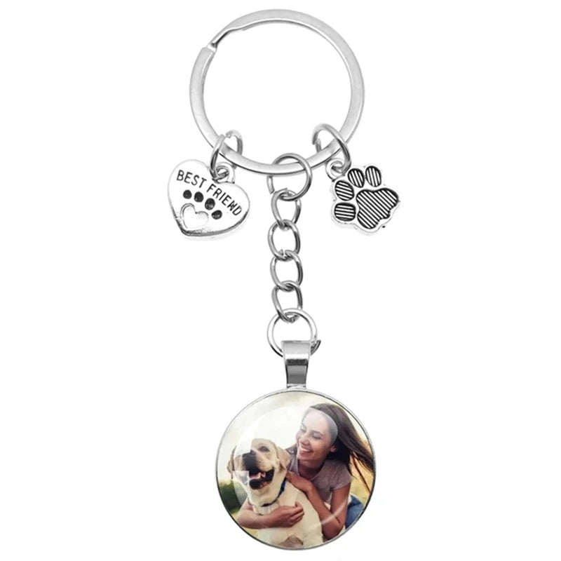 Custom Pet Photo Key Ring In Memory Of My Dog Mini Heart Claw Pendant Glass Keychain Car Key Man Women Favorite Souvenir Jewelry