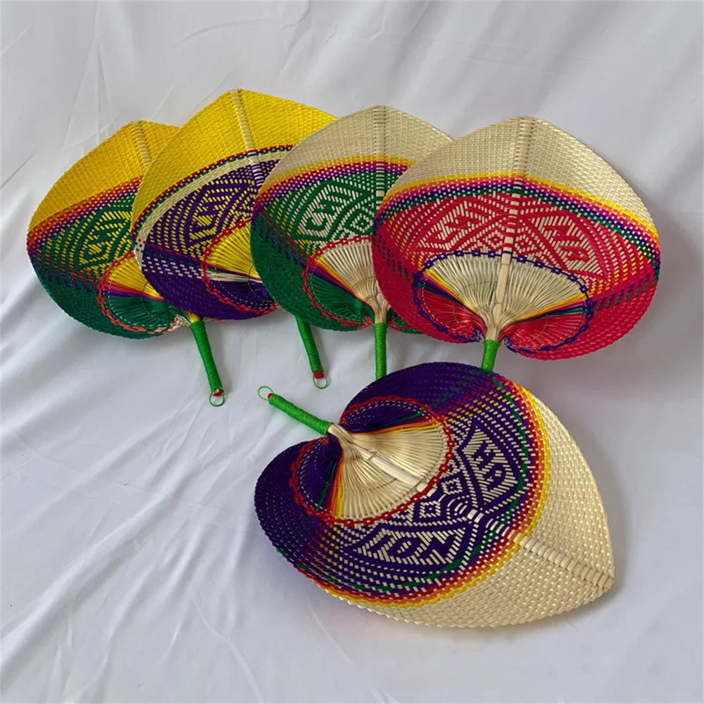 Handmade Bamboo Woven Fan Straw Woven Summer Cooling Hand Fan Creative Sunflower Fan Peach Heart Large Fan