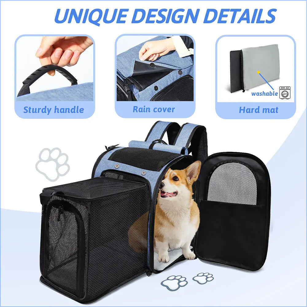 Expandable Foldable Pet Backpack - Ideal for Small Dogs and Cats, Spacious and Convenient with Zipper Closure
