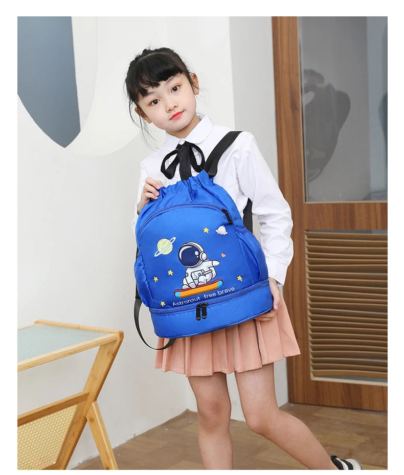Kids Swimming Backpack Children Dry Wet Sports Gym Fitness Bag Waterproof Beach Shoulder Rucksack  Cartoon Travel Duffel Pack
