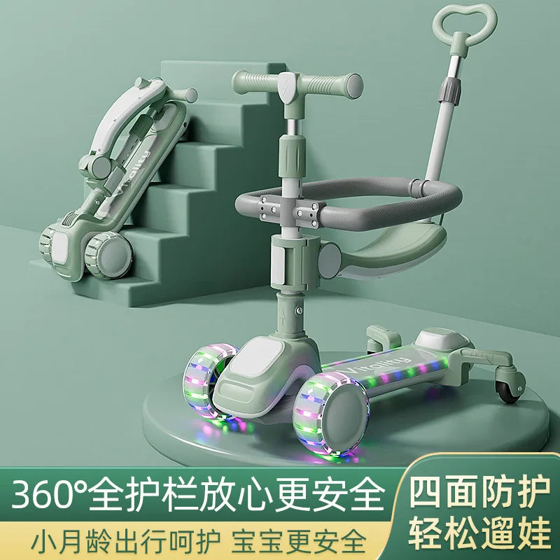 New Children's Scooter Multifunctional Toy Car for Boys and Girls with Guardrails Universal Wheels Five in One Children Scooter