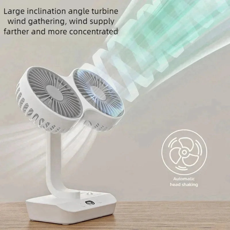 2024 New Multi-Function Double-Head Shaking Fan 4-Gears Adjustable High-Definition Digital Display Night Lights Portable Fan