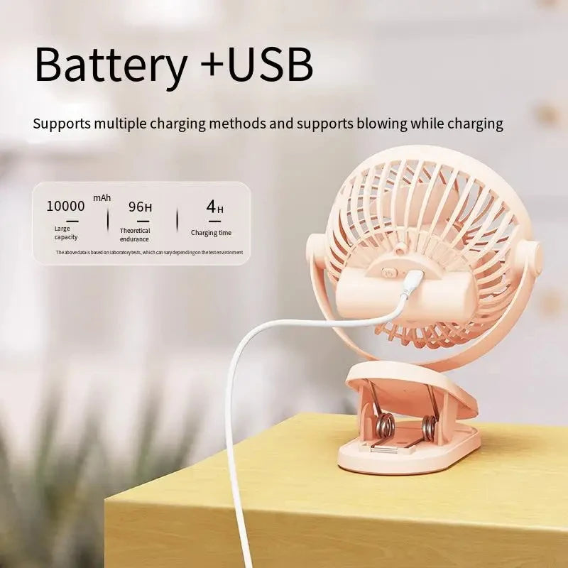 12-48h Table Mini Fan with Sturdy Clamp Rechargeable USB 3 Speeds Sleeping Mute for Bathroom Kitchen Student Dormitory 10000mAh