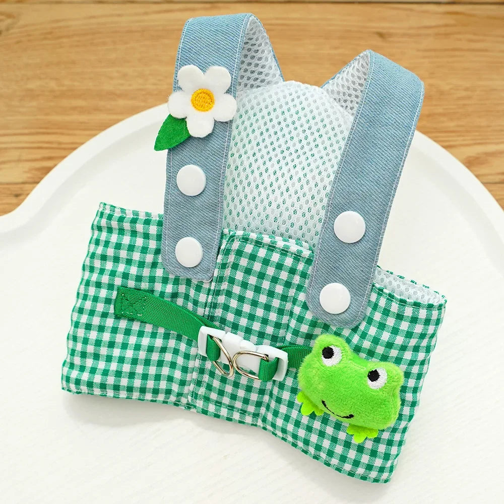 Cartoon Pet Harness Leash Sun Hat Set Cute Kitten Puppy Costume Cat Small Dogs Vest Harness Rope Cap 3pcs Outdoor Pet Supplies