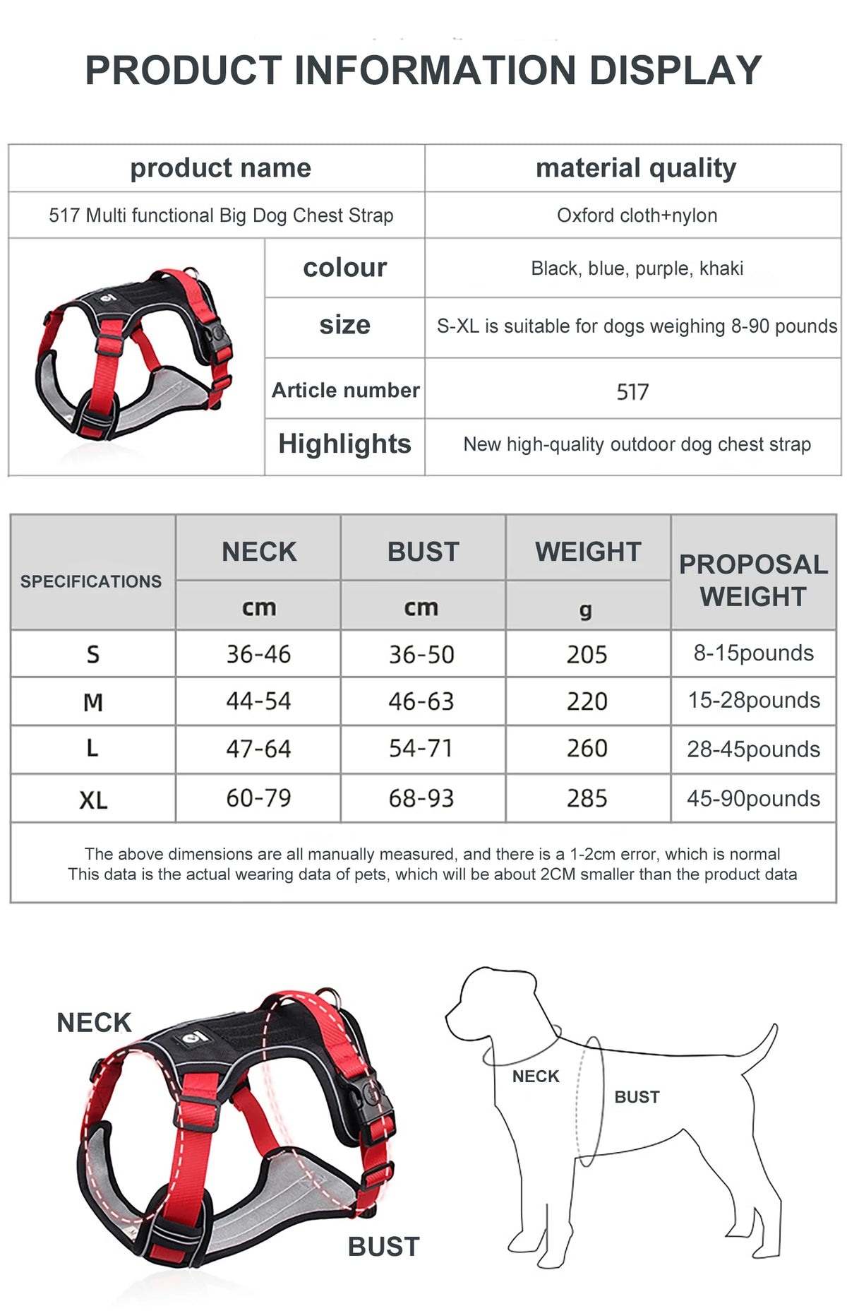 Dog Harness Reflective Midium Large Dogs Tactical Vest Big 1680D Waterproof Oxford Cloth Dog Harnesses Pet Accessoires Supplies