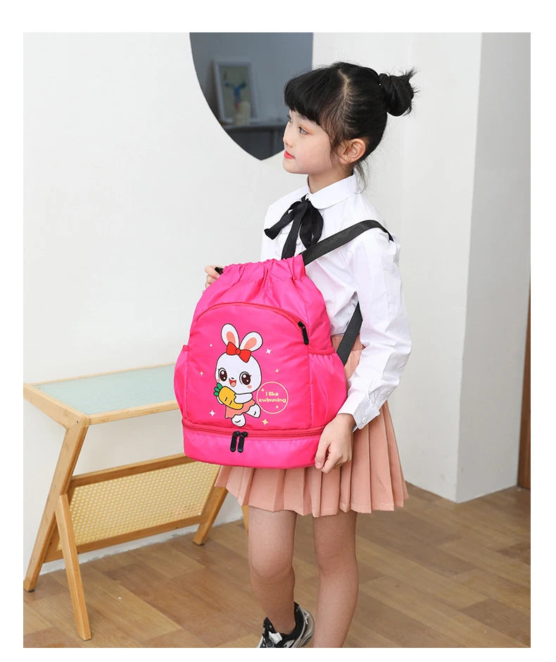 Kids Swimming Backpack Children Dry Wet Sports Gym Fitness Bag Waterproof Beach Shoulder Rucksack  Cartoon Travel Duffel Pack
