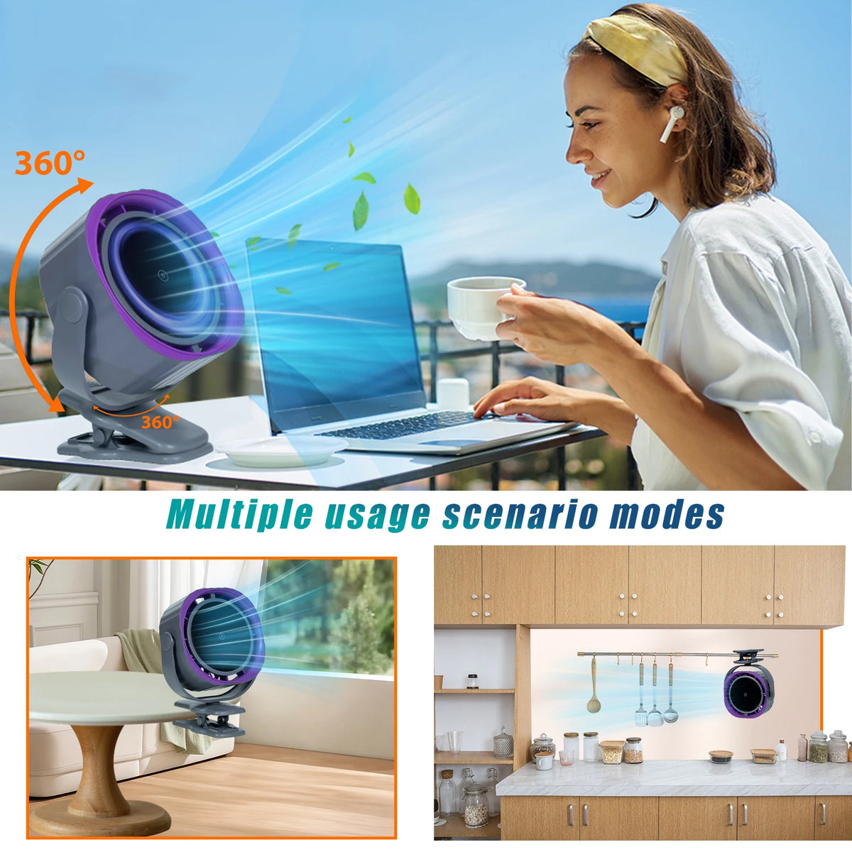 Clip on Fan for Bedroom 70ft Powerful Airflow 120 Speed Rechargeable 360° Adjustable 35db Quiet Table Desktop Fans for Summer