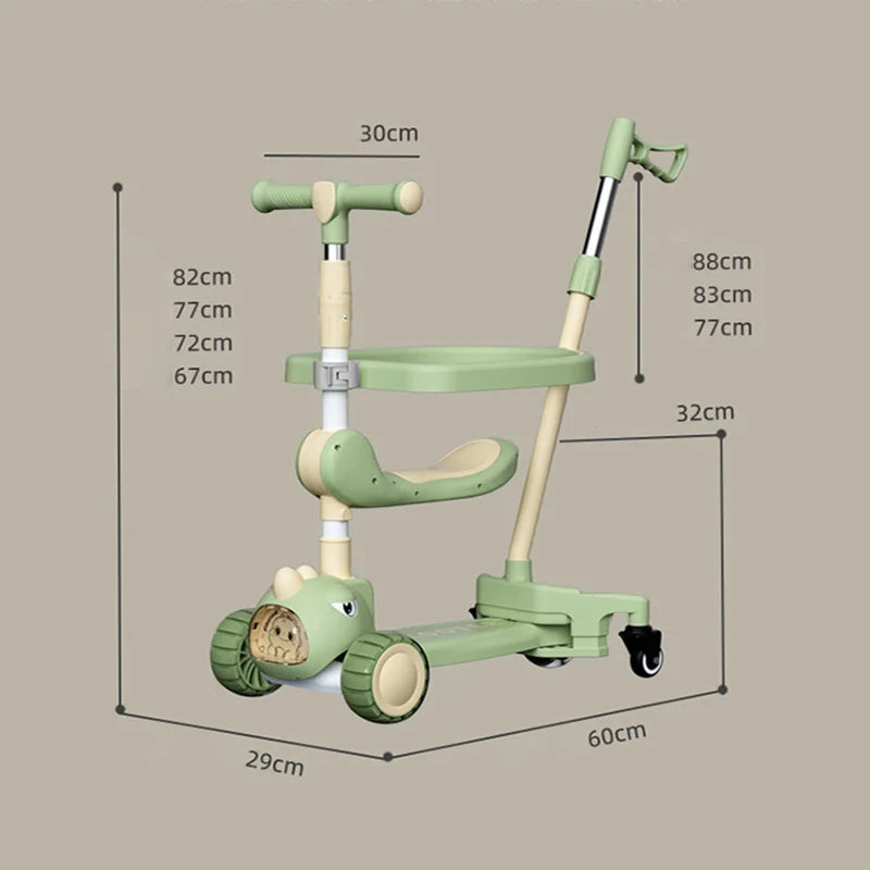 Kid Foot Scooter With Music And Folding Seat Flash Wheels Board Adjustable Height For 2-12 Years Children Cycling Kick Scooter