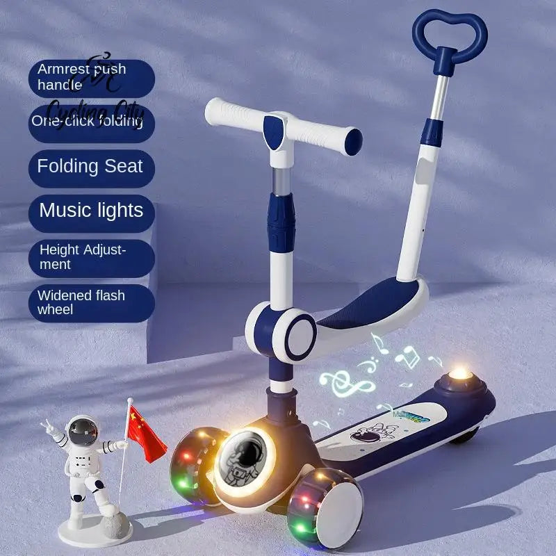 Cycling City Foldable Space Children's Scooter With Seat Push Handle Baby Toy Car Super Load-bearing Music Flash Wheel Scooter