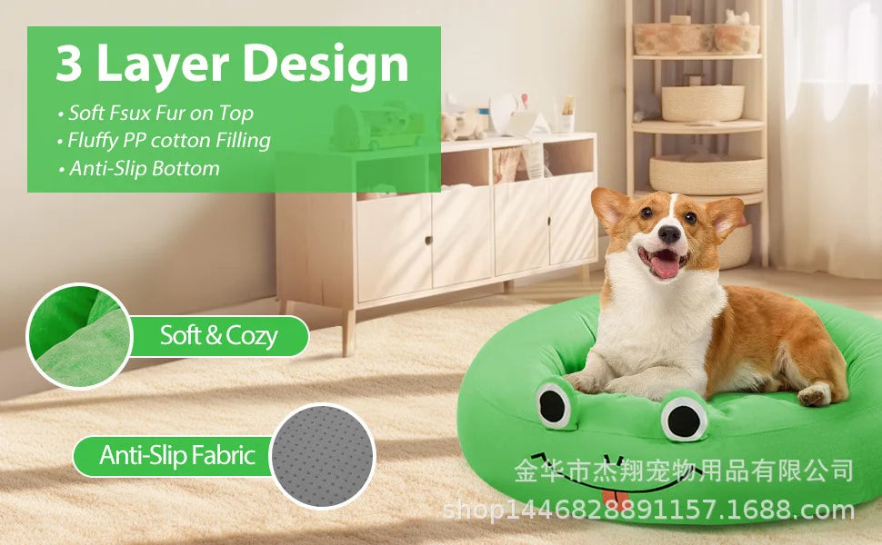 Frog octopus kennel dog bed medium small dog removable waterproof cover round nest plush pet mattress with non-slip