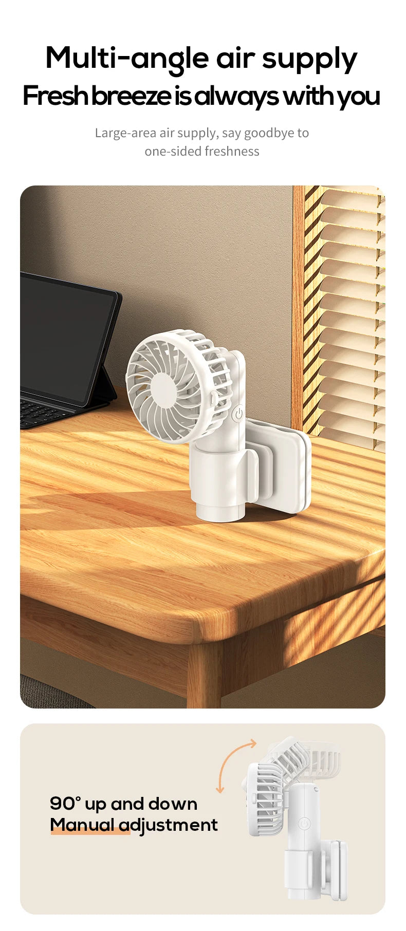 VISSKO Portable Mini Clip Fan USB Rechargeable Hand Held Fan Small Pocket Fan 3Speeds 1000mAh Multifunctional fan Ourdoor Summer