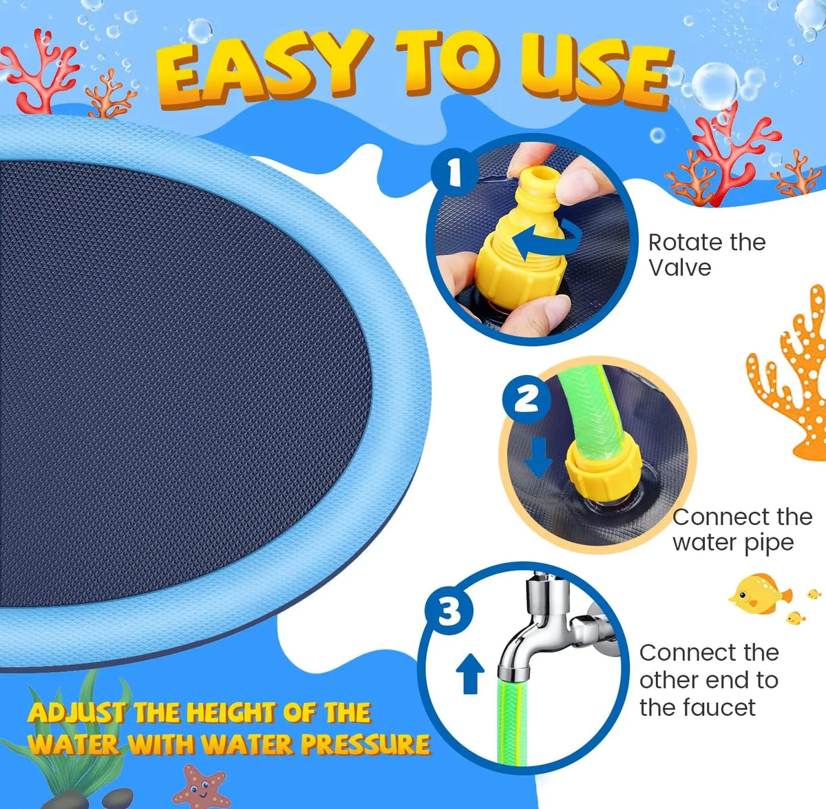 Splash Pad for Dogs Kids Outdoor Water Play Mat Sprinkler Toy Non-Slip Dog Pool Summer Backyard Fun Durable Pet Water Mat