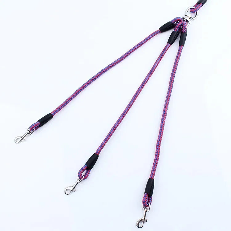3 Way Couplers Pet Walking Lead 55" Long Nylon Braided Rope Dog Leash For 3 Dogs small dog harness