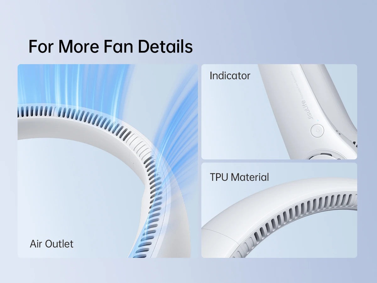 JISULIFE Portable Neck Fan, 4000 mAh Battery Rechargeable,5 Speeds Adjustable,Twistable Hands-Free Bladeless Neckband for Sports