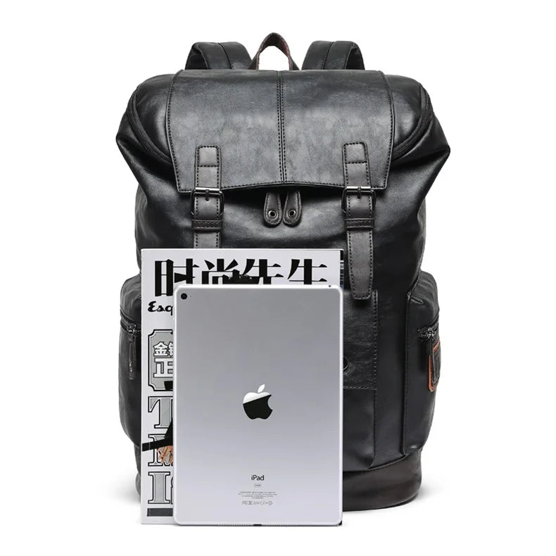 Men Pu Leather Backpack Men's Large Antitheft Travel Backpack Laptop Bag Black Bagpack Boy Big School Male Business Shoulder Bag