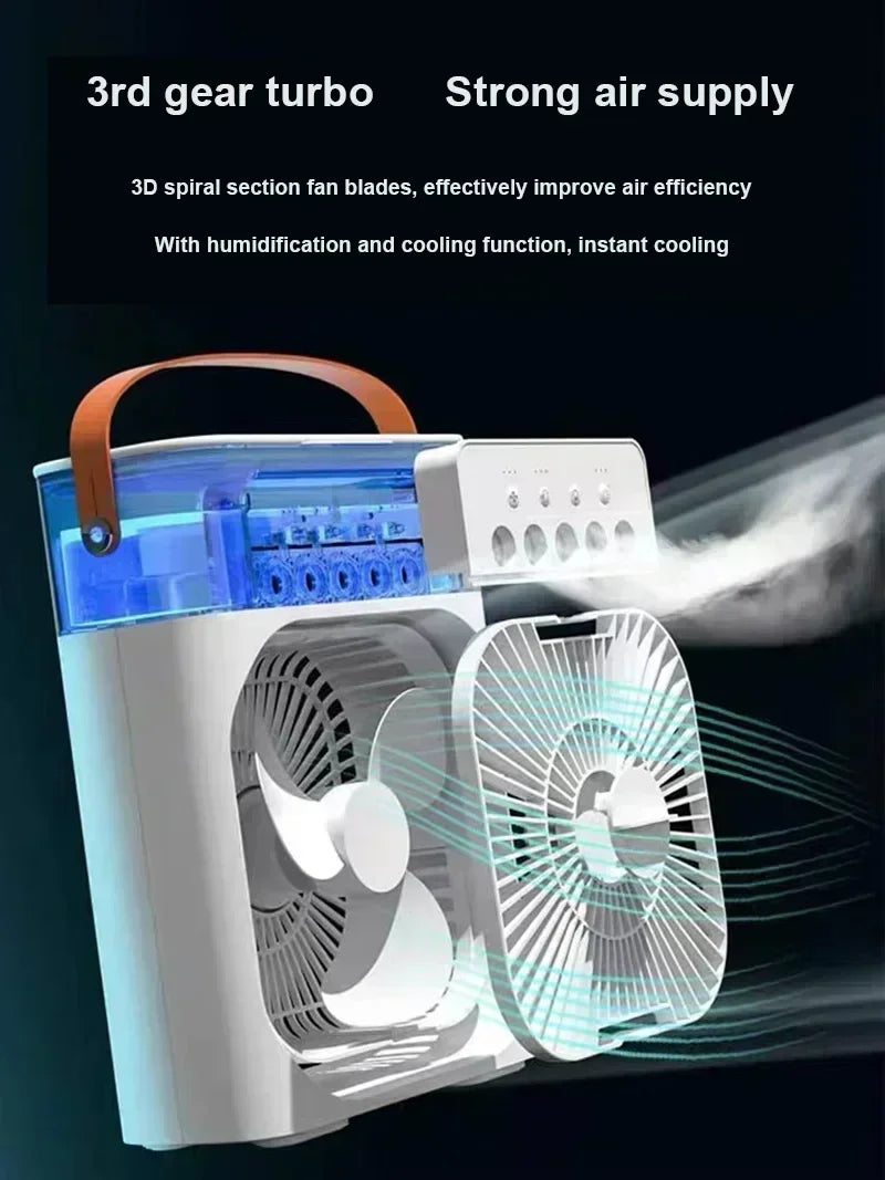 Portable Humidifier Fan 3 in 1 Air Conditioners USB Electric Fan LED Night Light USB 3 Speed Household Small Air Cooler