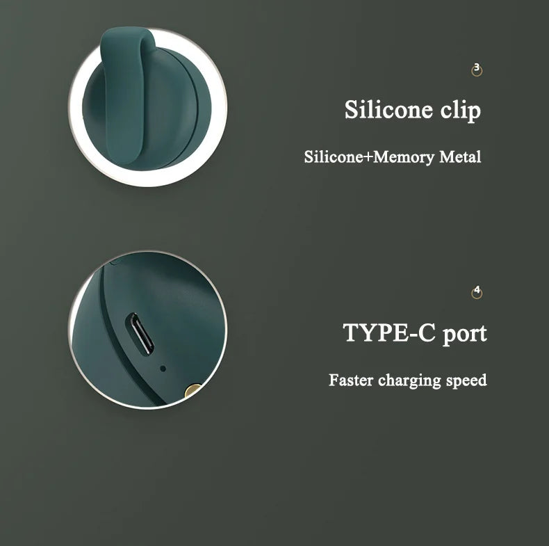 Portable Silent Mini Clip Fan Bladeless USB Fan Built-in 900mAh Battery Hanging Waist Electric Fan 3 Speeds for Outdoor Travel