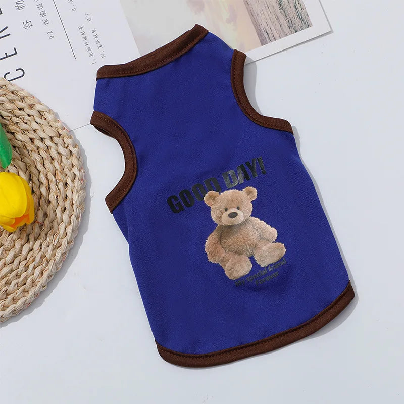 Pets Summer Prints Vests Dog Clothes Little Bear Dog Pattern Pet T-shirts Breathable Sleeveless Puppy Costume Dog Pet Shirts