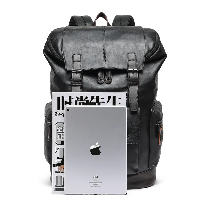 Men Pu Leather Backpack Men's Large Antitheft Travel Backpack Laptop Bag Black Bagpack Boy Big School Male Business Shoulder Bag