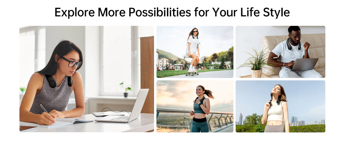 JISULIFE Portable Neck Fan,Hands-Free Bladeless, 5 Speeds,4000 mAh Rechargeable Battery,Twistable Operated Wearable Neckband Fan