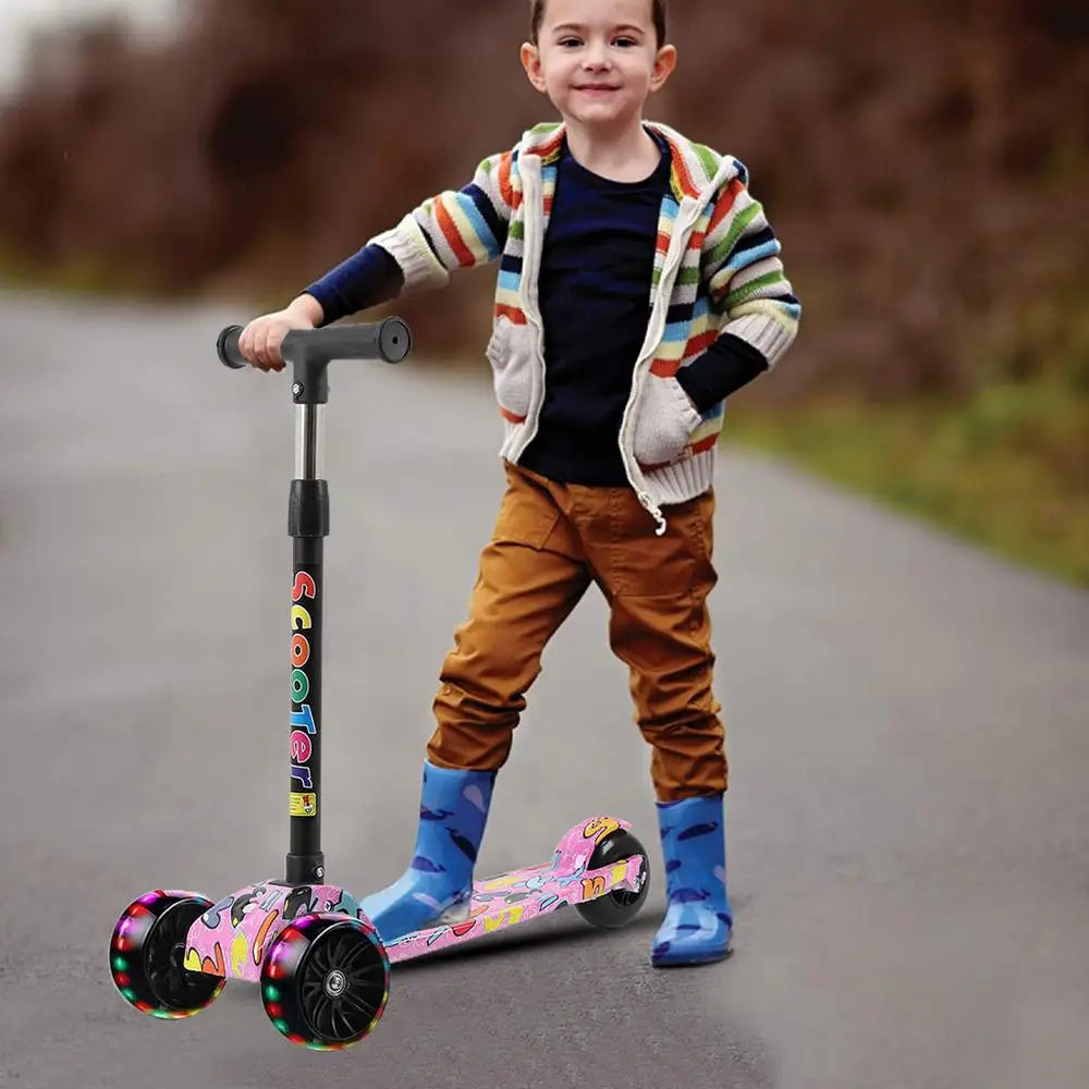 Child Scooter Folding Kick Scooter Adjustable Height Skateboard For Kids With LED Light Kateboard Outdoor Kids Foot Scooter