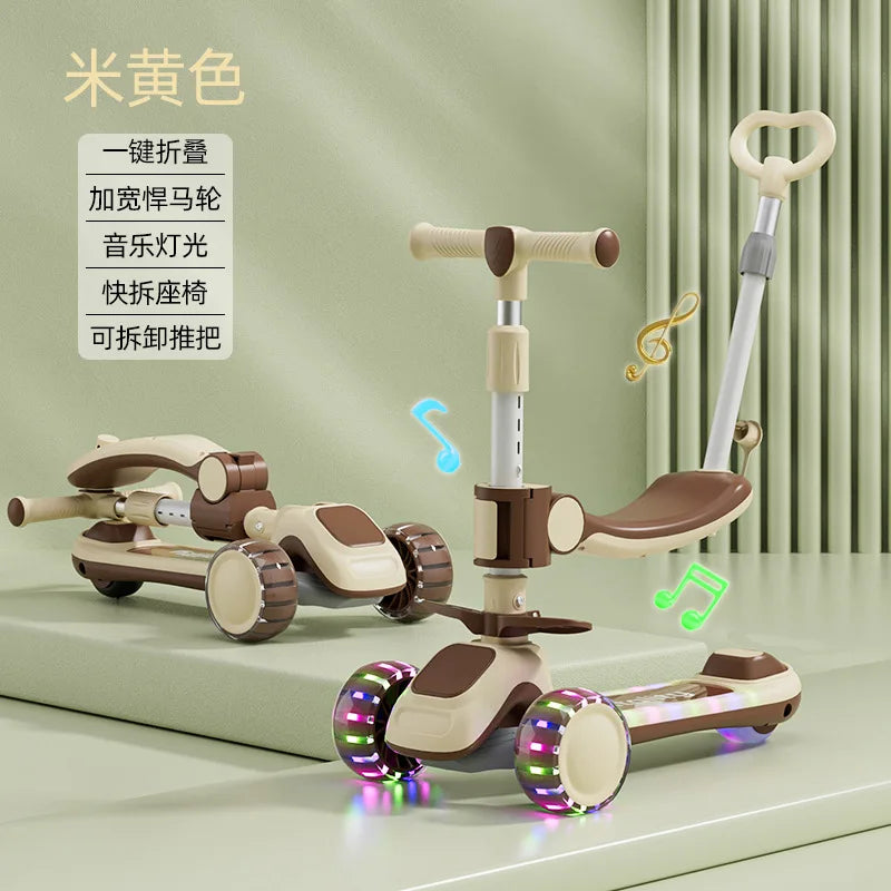 New Children's Scooter Multifunctional Toy Car for Boys and Girls with Guardrails Universal Wheels Five in One Children Scooter
