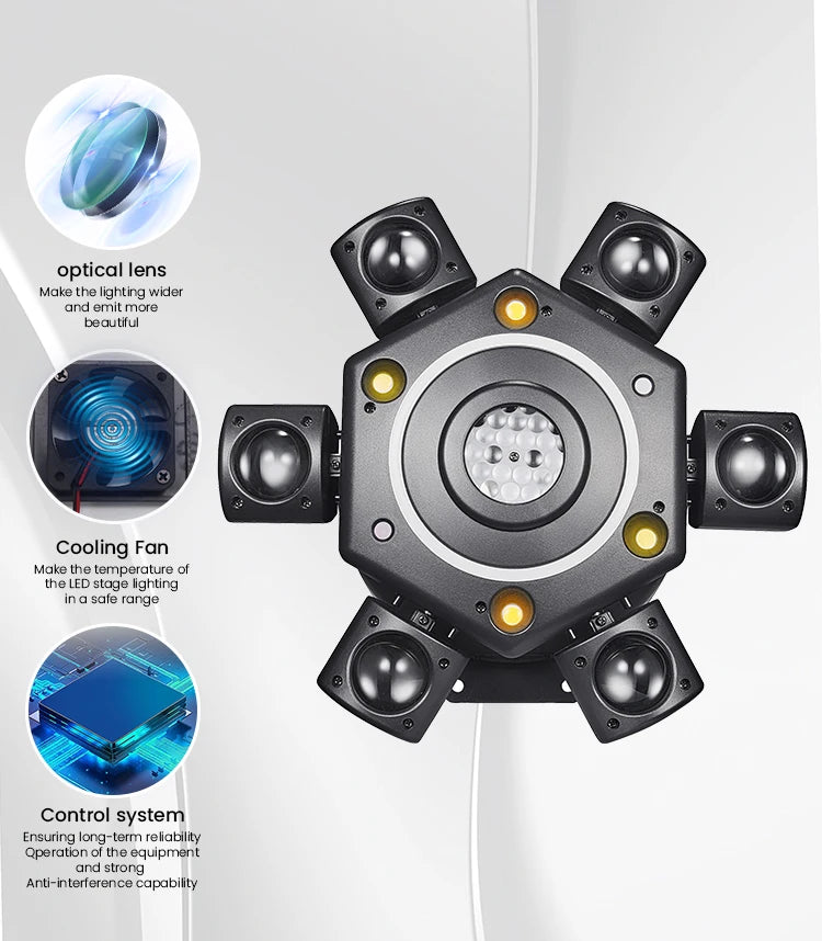 KEMAX Mini Beam 100W LED Mobile Head RGBW 6Arm Strobe Disco Party Light DMX DJ Accessories Nightclub Robot Stage Effect Light