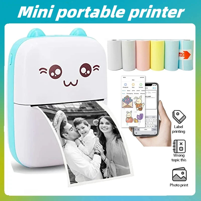 Portable Thermal Printer Mini Cat Print Photo Pocket Thermal Label Printer 58Mm Printing Wireless Bluetooth Android Ios Printers-ADS1402