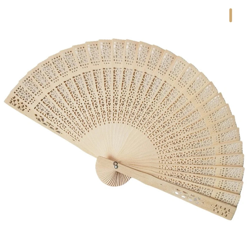 Fashion Wedding Hand Fragrant Party Carved Bamboo Folding Fan Chinese Wooden Fan Vintage Hollow Antiquity Folding Fan