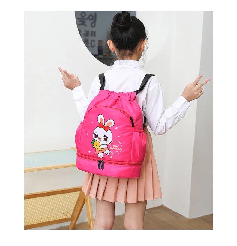 Kids Swimming Backpack Children Dry Wet Sports Gym Fitness Bag Waterproof Beach Shoulder Rucksack  Cartoon Travel Duffel Pack