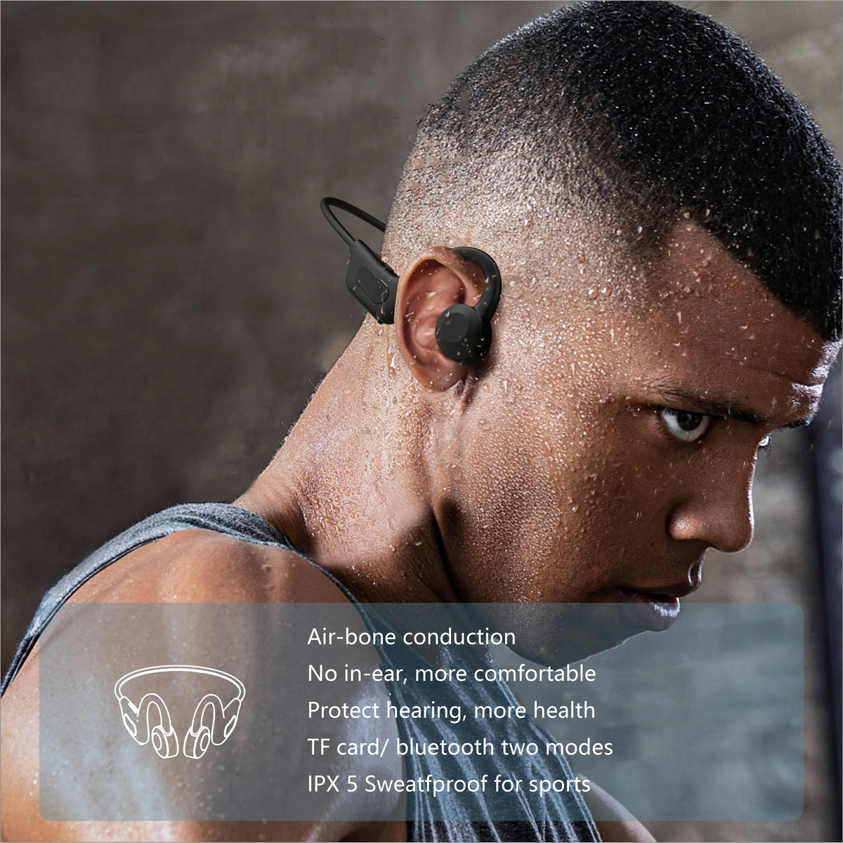Bone Conduction Wireless Headphone Open Ear Bluetooth Earphone Neckband Sport Headset with Microphon Card MP3 Player 10 Hrs IPX5