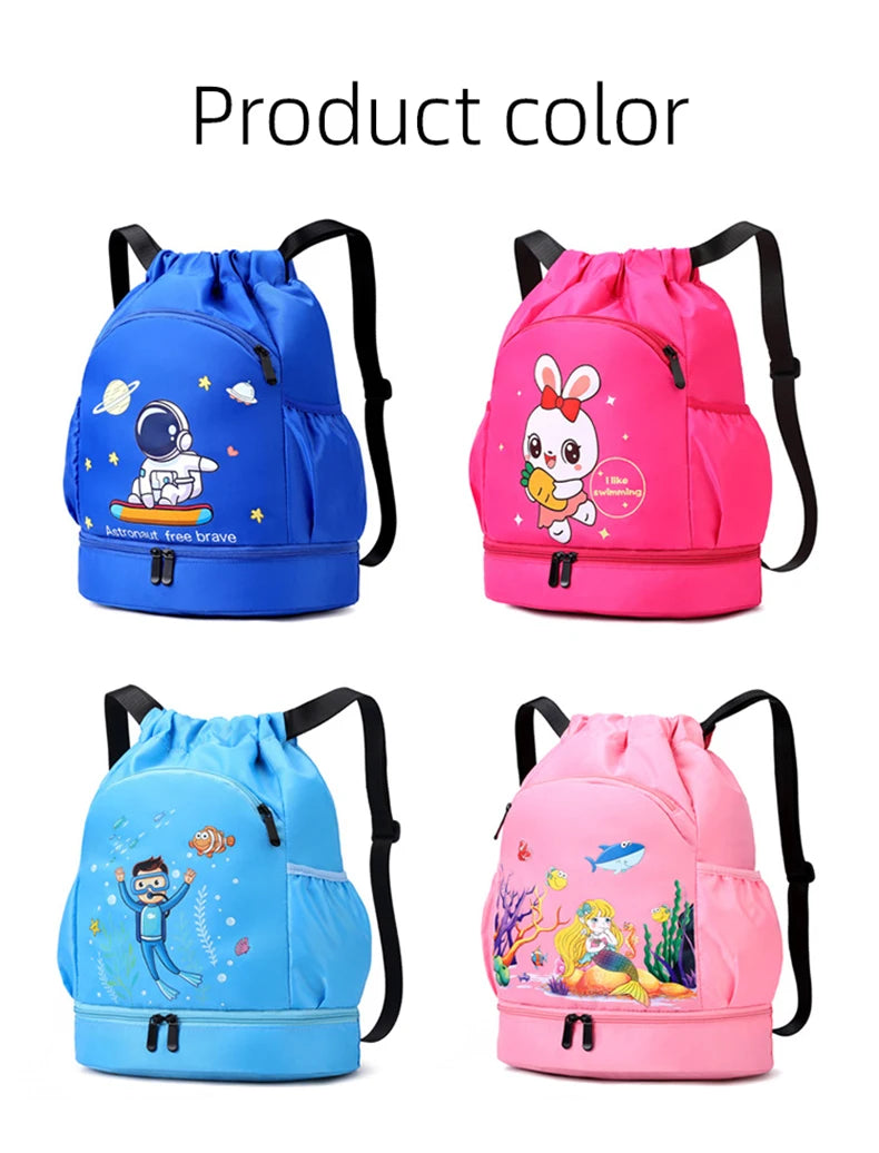 Kids Swimming Backpack Children Dry Wet Sports Gym Fitness Bag Waterproof Beach Shoulder Rucksack  Cartoon Travel Duffel Pack