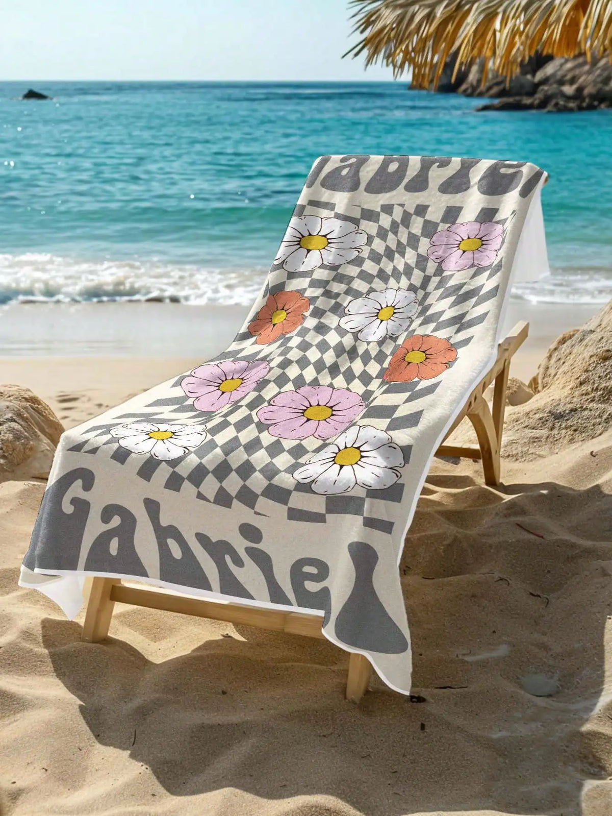 1pc Custom Name Beach Towel,  Pool Towel, Personalized Name Beach Towel, Personalized Bath Towel, Letter Combination Beach Towel