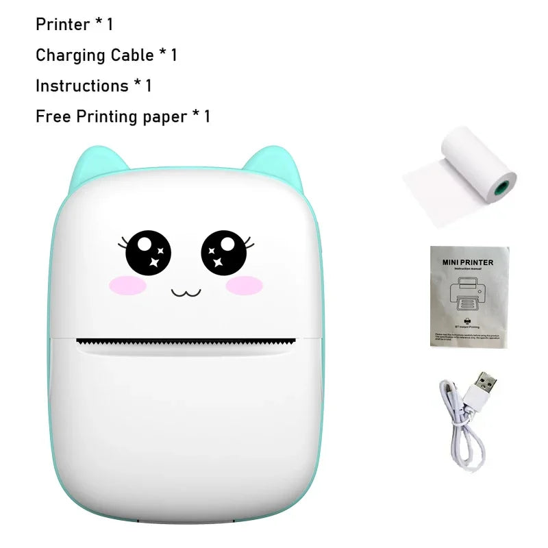 Portable Thermal Printer Mini Cat Print Photo Pocket Thermal Label Printer 58Mm Printing Wireless Bluetooth Android Ios Printers-ADS1402